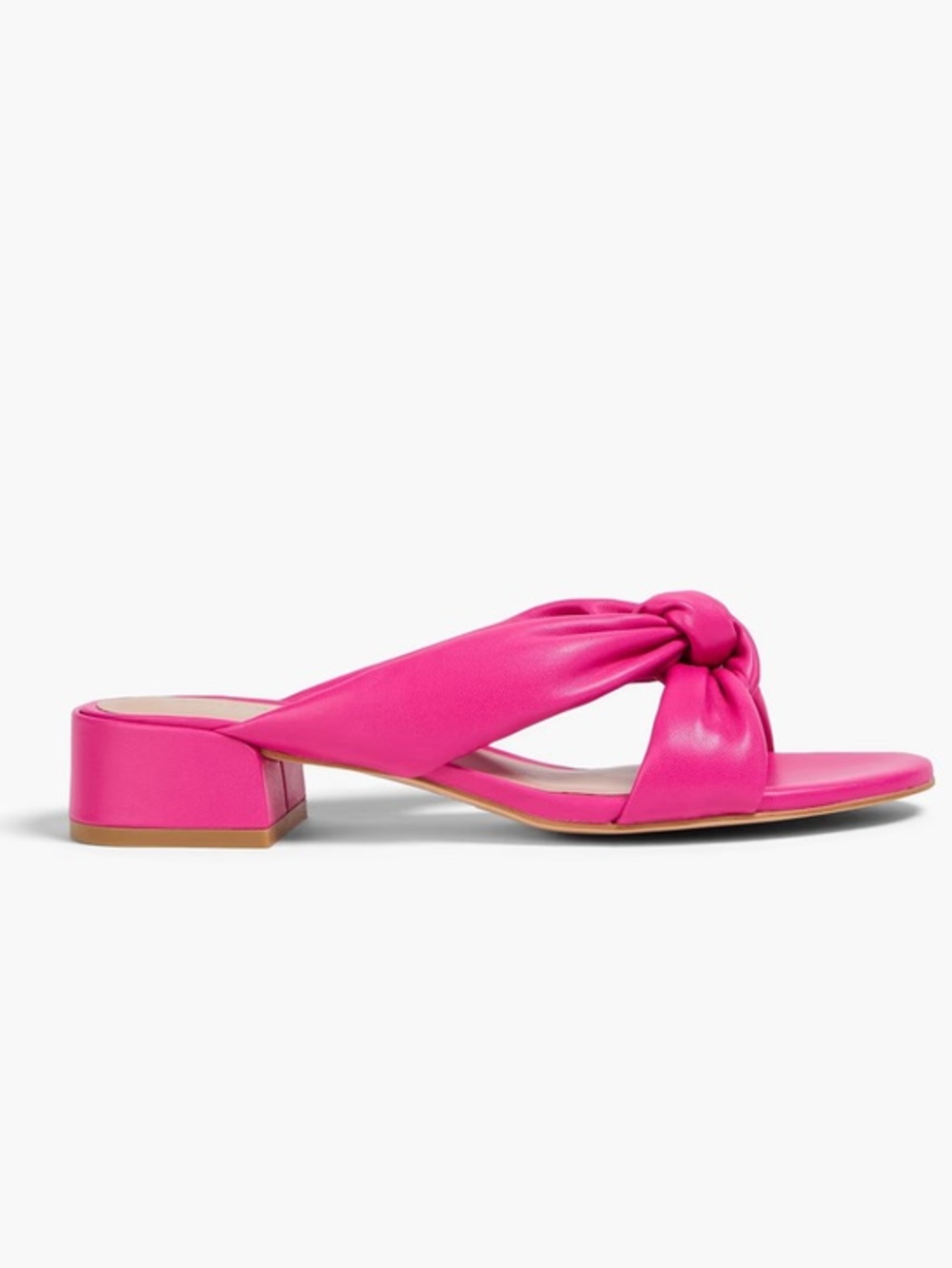 Stuart Weitzman Hot Pink Knot Leather Low Block Heel Mules